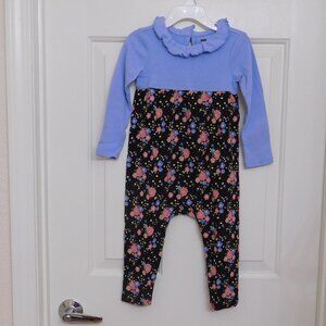 NWT Tea Collection Star Flower Ruffle Collar Pants Romper sz 18-24 Months